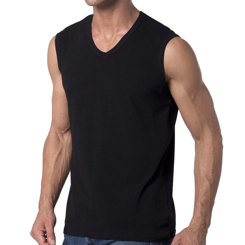 Y2Y2 Men's Sleeveless V-Neck T-Shirt, Black, L (42"-44") - Image 2